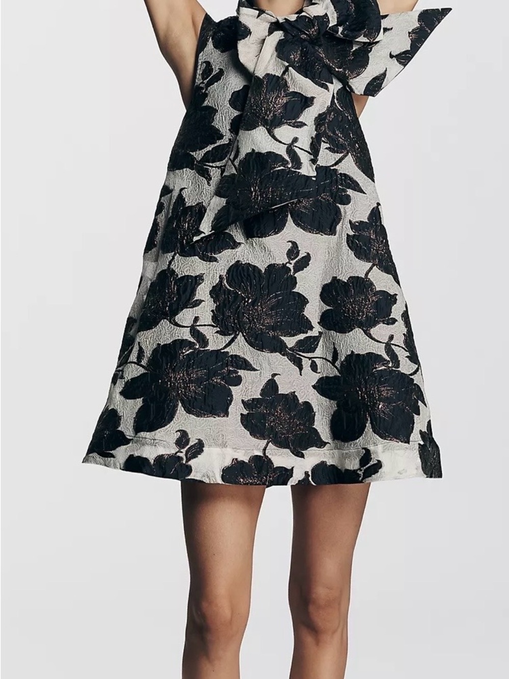 Anthropologie Black and Cream Floral A-Line Dress